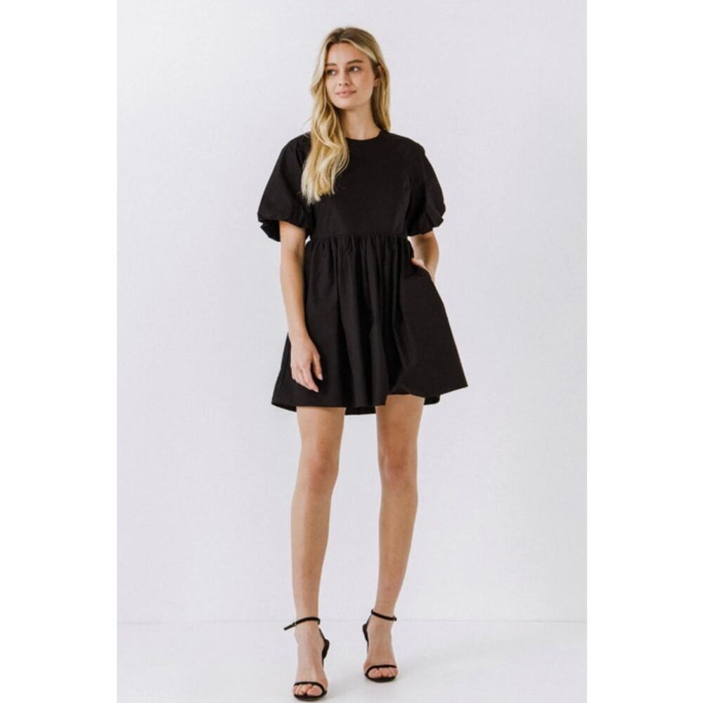 NEW! English Factory Short Balloon Sleeve Mini Dress in BLACK (XL)